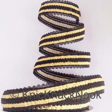 Fabric Trim With Brown / Black / Yellow / Green / Pink Thread Embroidery, Embroidered Lace Trim, 28mm wide